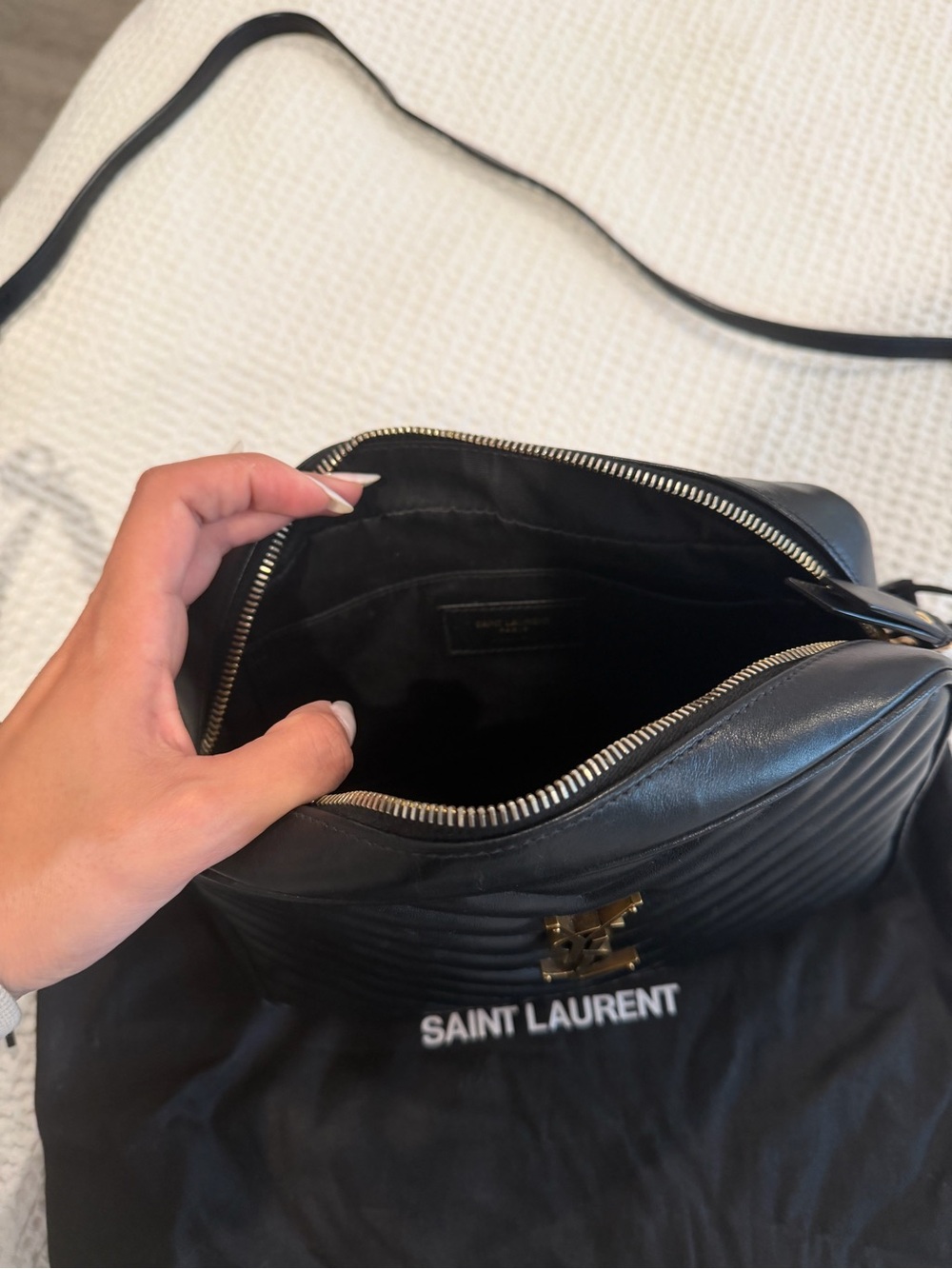 Saint Laurent Black Chevron Quilted Crossbody with Gold YSL Hardware - Picture 5 of 7